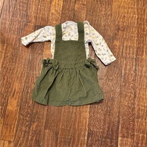 Green Corduroy Jumper with Floral Top
